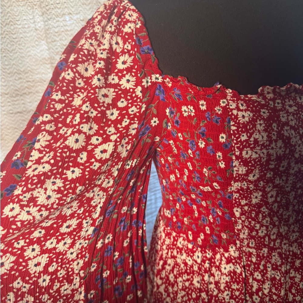 ASOS Red Floral Long Sleeve Dress - Picture 5 of 11